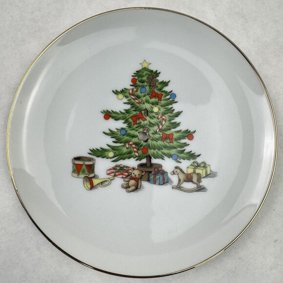 Vintage Two-Tiered Tidbit Set Fine China Holiday Desert Tray Christmas Tree - Picture 3 of 16